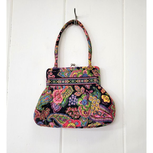 Vera Bradley Paisley Floral Kiss Lock Purse Shoulder Bag Symphony in Hue Retired - Picture 2 of 8
